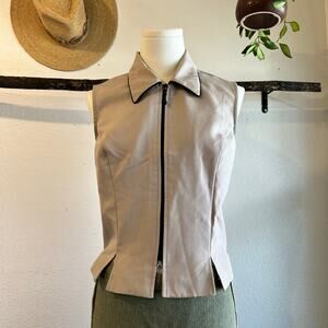 DBY Vintage 90s Tan Zip Up Collared Sleeveless Top Size Medium
